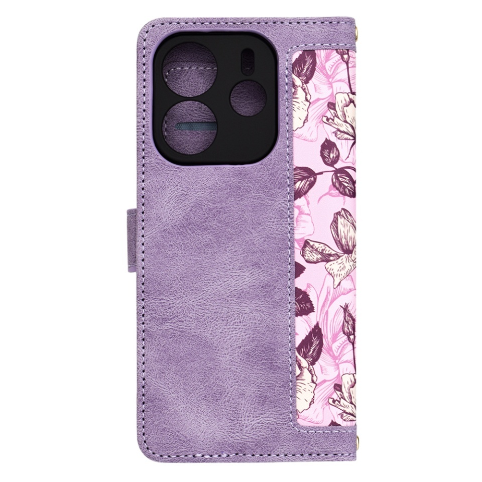 Husa pentru Xiaomi Redmi Note 14 4G (Regional), SKYDDAR INNOVATION, Flipcraft din Piele Ecologică, Stand Integrat, Buzunare pentru Carduri, set cu sticker, Mov - 2 | YEO