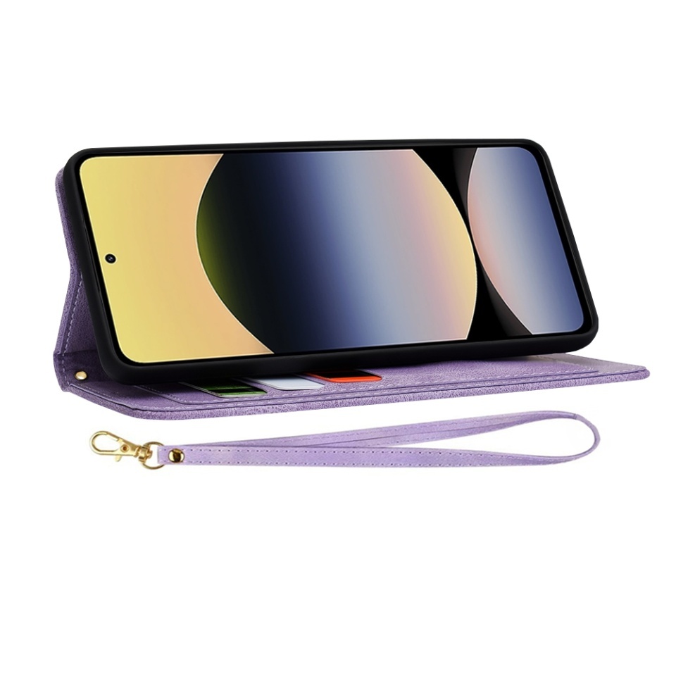 Husa pentru Xiaomi Redmi Note 14 5G, SKYDDAR INNOVATION, Flipcraft din Piele Ecologică, Stand Integrat, Buzunare pentru Carduri, set cu sticker, Mov - 3 | YEO