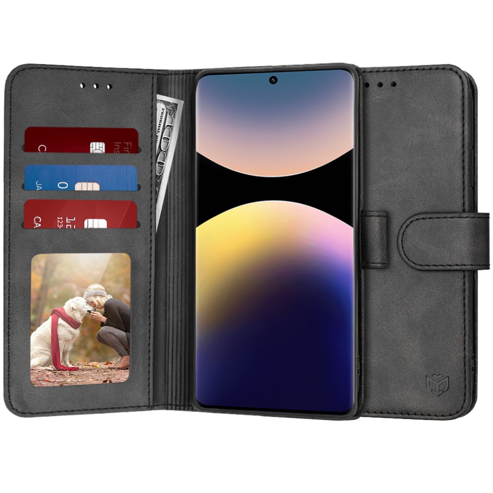 Husa pentru Xiaomi Redmi Note 14 Pro 5G / Poco X7, SKYDDAR INNOVATION, Diary Book, tip carte, cu Portofel Interior, Antisoc, Negru, set cu sticker