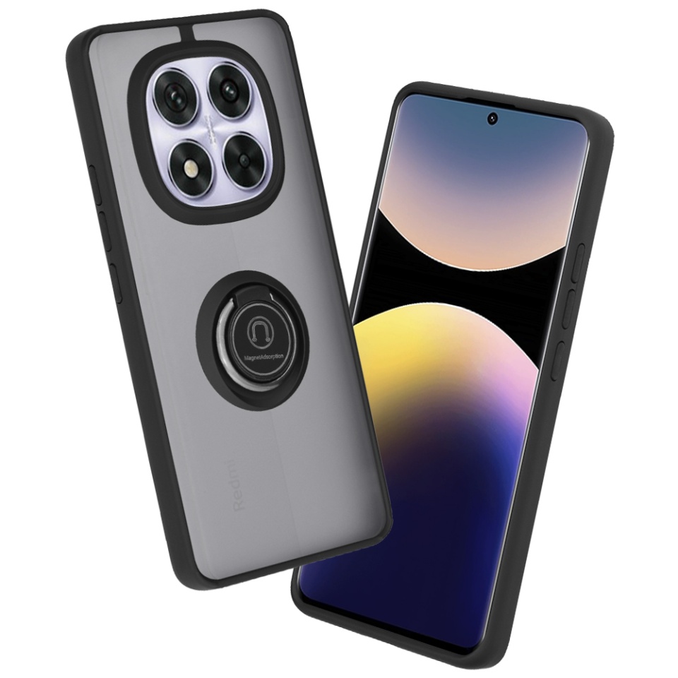 Husa pentru Xiaomi Redmi Note 14 Pro 5G / Poco X7, SKYDDAR INNOVATION, Glinth cu Inel Rotativ 360° Magnetic, Negru, set cu sticker