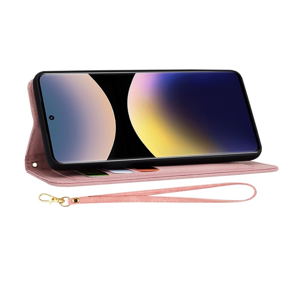 Husa pentru Xiaomi Redmi Note 14 Pro 5G / Poco X7, SKYDDAR INNOVATION, Flipcraft din Piele Ecologică, Stand Integrat, Buzunare pentru Carduri, set cu sticker, Roz - 3 | YEO