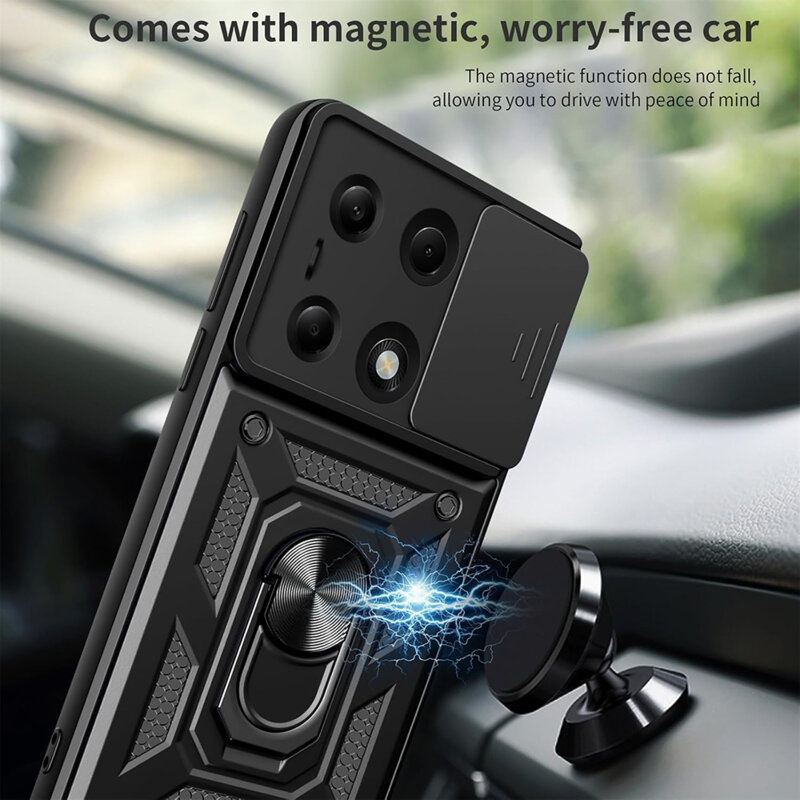 Husa pentru Xiaomi Redmi Note 14 Pro cu inel magnetic si protectie camera Skyddar CamShield - Negru - 1 | YEO