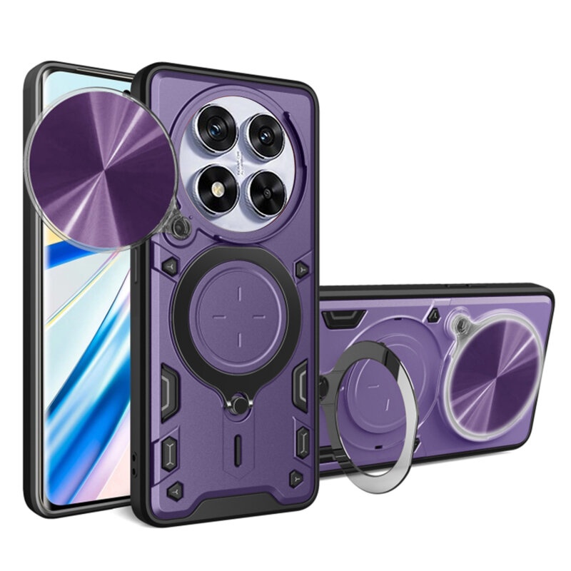 Husa pentru Xiaomi Redmi Note 14 Pro, cu inel magnetic si suport ajustabil, protectie completa camera, SKDR SafeCover - Mov