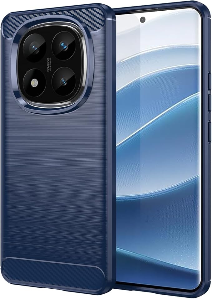 Husa pentru Xiaomi Redmi Note 14 Pro+ din Silicon Premium, Slim, cu textura Fibra Carbon - Albastru