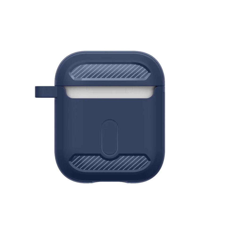 Husa Protectie pentru AirPods 1 / AirPods 2, din Fibra de Carbon Silicon, cu Breloc Carabina, Incarcare Wireless, EarSafe - Negru - 3 | YEO