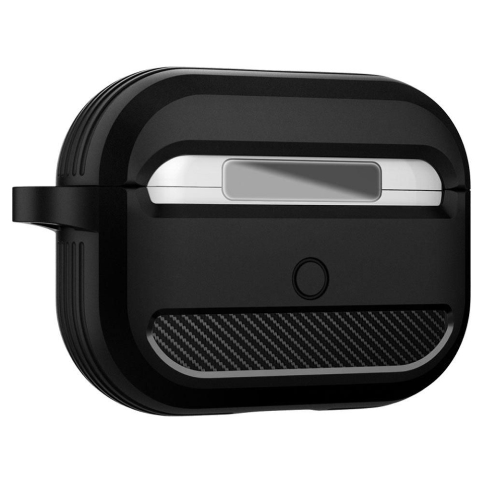 Husa Protectie pentru AirPods Pro 1 / AirPods Pro 2, din Fibra de Carbon Silicon, cu Breloc Carabina, Incarcare Wireless, EarSafe - Roz - 2 | YEO