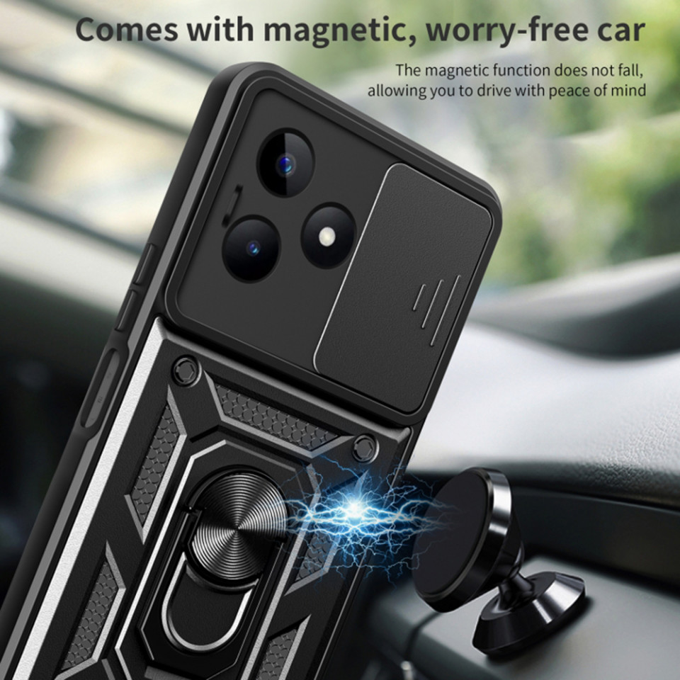 Husa Realme C51 / Note 50 cu inel magnetic si protectie camera Skyddar CamShield - Negru - 2 | YEO