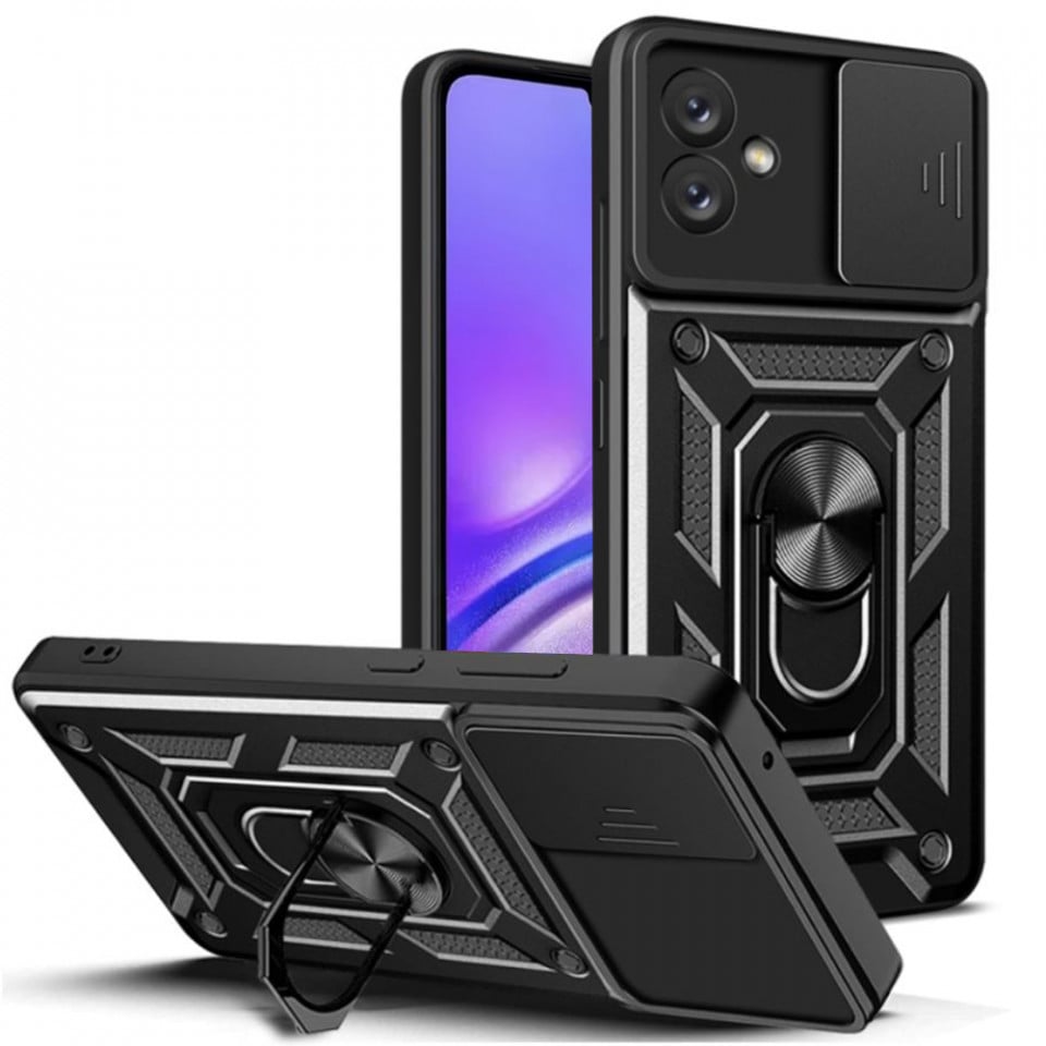 Husa Samsung Galaxy A05 cu inel magnetic, Techsuit CamShield - Negru