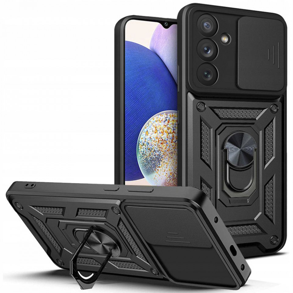 Husa Samsung Galaxy A14 4G / 14 5G cu inel magnetic, Techsuit CamShield - Negru