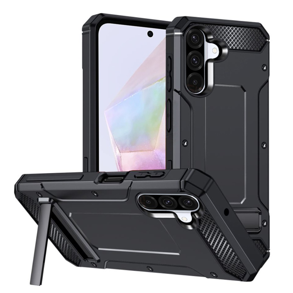 Husa Samsung Galaxy A36 5G din plastic dur, margini cauciucate, antisoc, Hybrid Armor - Negru
