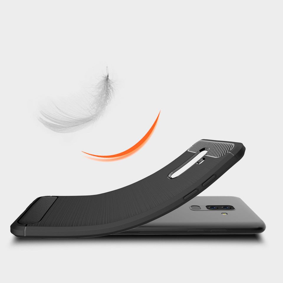Husa Samsung Galaxy A6 Plus 2018 din silicon, Slim, cu textura Fibra Carbon - Negru - 1 | YEO