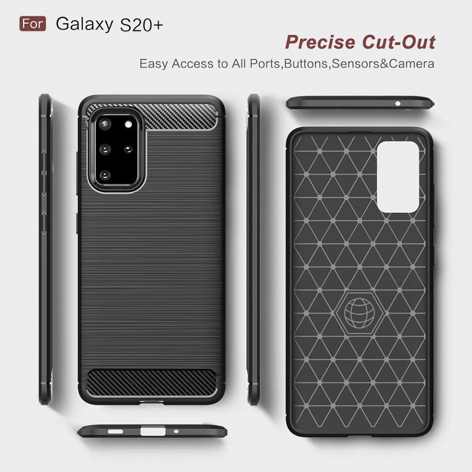 Husa Samsung Galaxy S20 Plus din silicon, Slim, cu textura Fibra Carbon - Negru - 2 | YEO