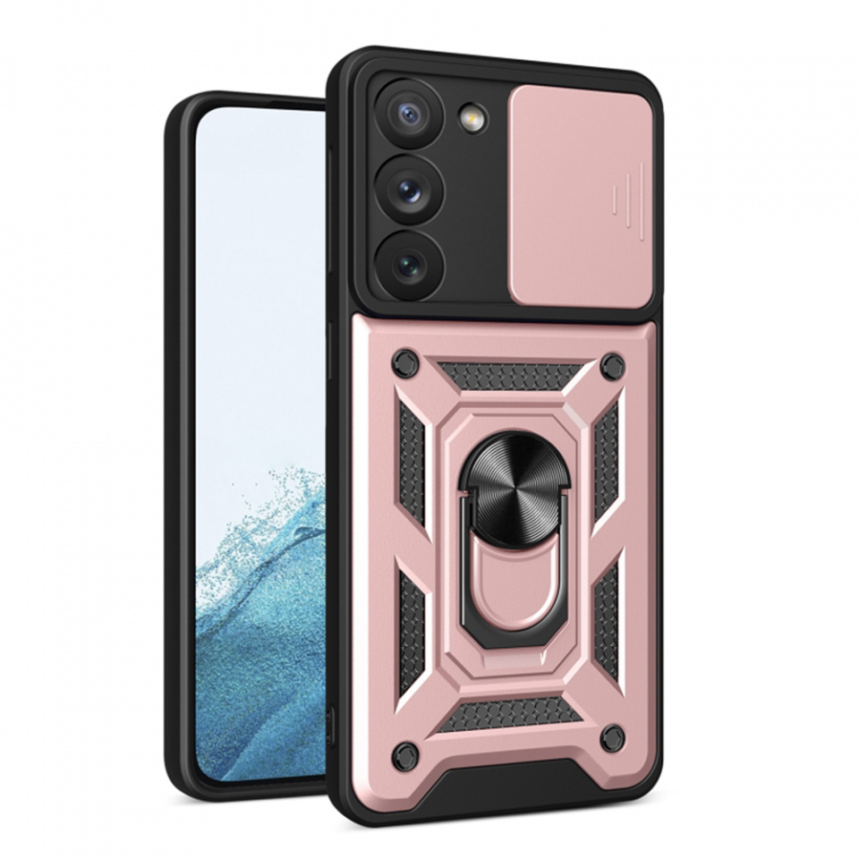 Husa Samsung Galaxy S23 cu inel magnetic si protectie camera Skyddar CamShield - Rose Gold