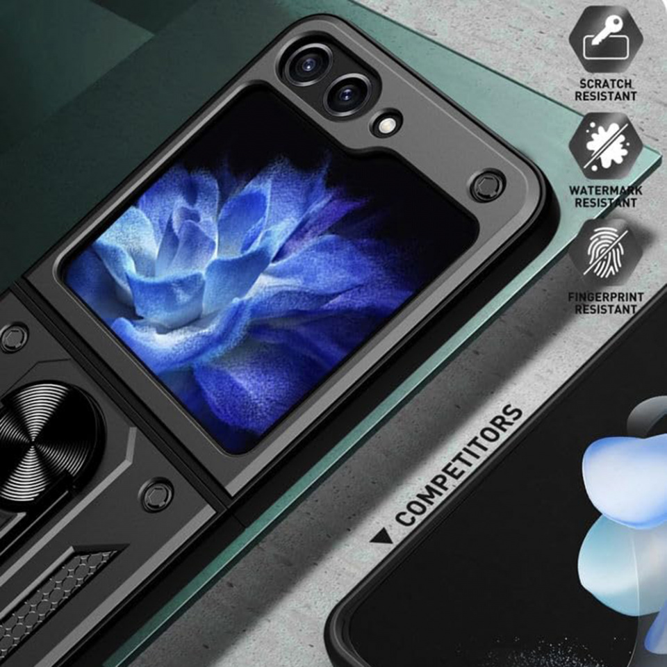 Husa Samsung Galaxy Z Flip5 cu inel magnetic si protectie camera Skyddar CamShield - Roz - 1 | YEO
