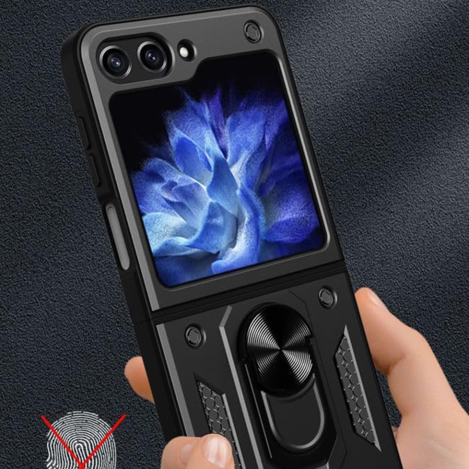 Husa Samsung Galaxy Z Flip6 cu inel magnetic si protectie camera Skyddar CamShield - Negru - 2 | YEO