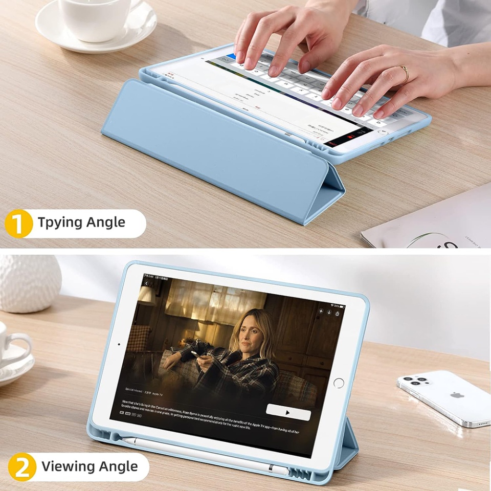 Husa tableta pentru iPad 10.2 (2019 / 2020 / 2021) cu suport cu 2 Unghiuri și functie Sleep/Wake, SKDR OfficeMate - Bleu - 2 | YEO
