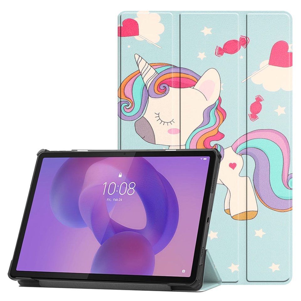 Husa tableta pentru Lenovo Idea Tab Pro 12.7 (2025), SKYDDAR INNOVATION, cu suport Multi-Unghi si functie Sleep/Wake, FoldPro, Unicorn, set cu sticker