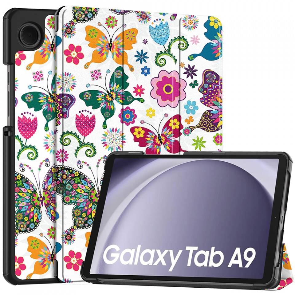 Husa tableta pentru Samsung Galaxy Tab A9 cu suport Multi-Unghi și functie Sleep/Wake , SKYDDAR FoldVision Colour - Butterfly