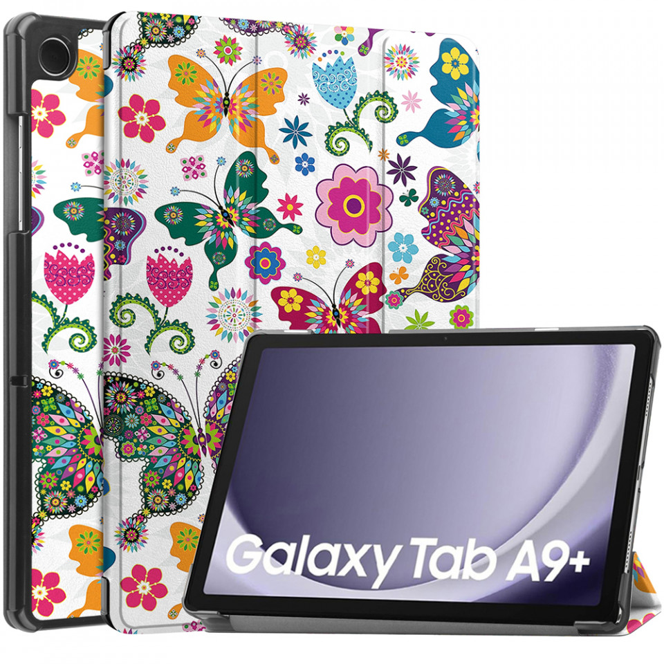Husa tableta pentru Samsung Galaxy Tab A9 Plus cu suport Multi-Unghi și functie Sleep/Wake , SKYDDAR FoldVision Colour - Butterfly