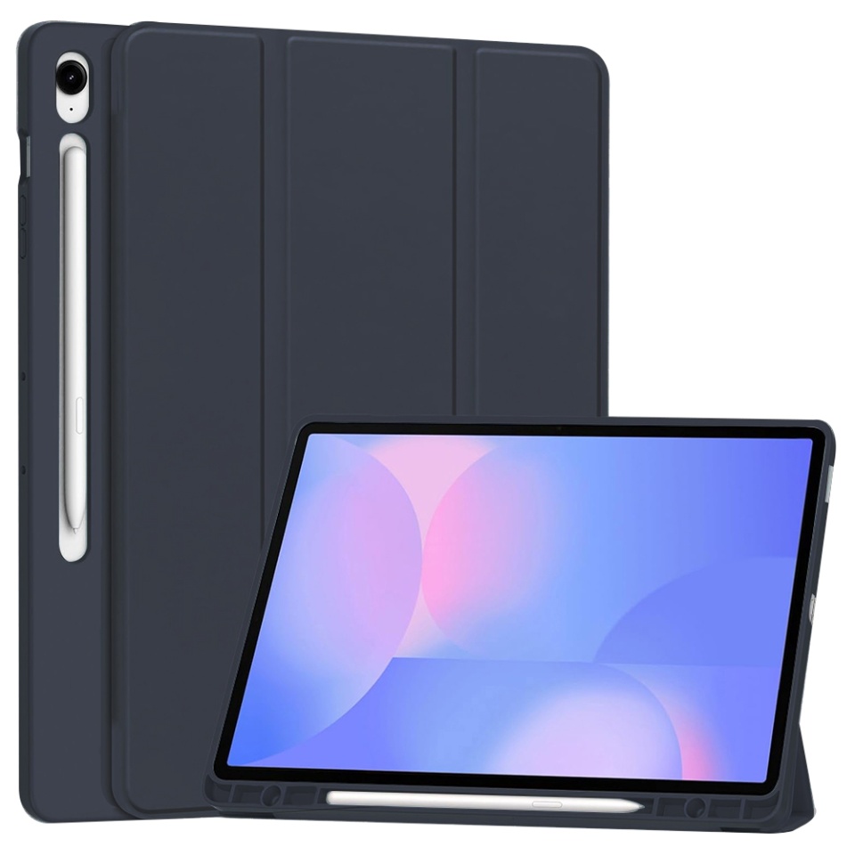 Husa tableta pentru Samsung Galaxy Tab S10 FE Plus, suport Pencil, functie Sleep/Wake, SKDR, Flex Trifold, Bleumarin, set cu sticker