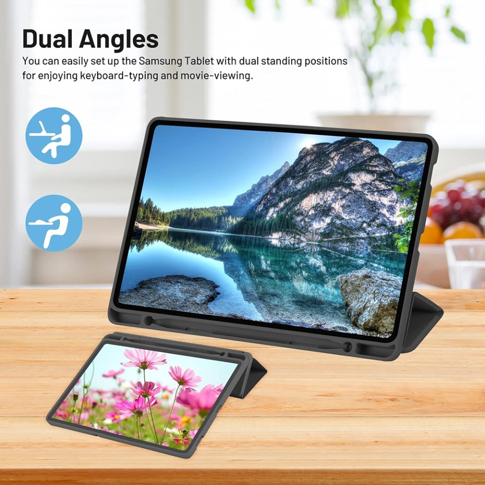 Husa tableta pentru Samsung Galaxy Tab S6 Lite (2020/2022/2024) cu suport cu 2 Unghiuri și functie Sleep/Wake, SKDR OfficeMate - Negru - 3 | YEO