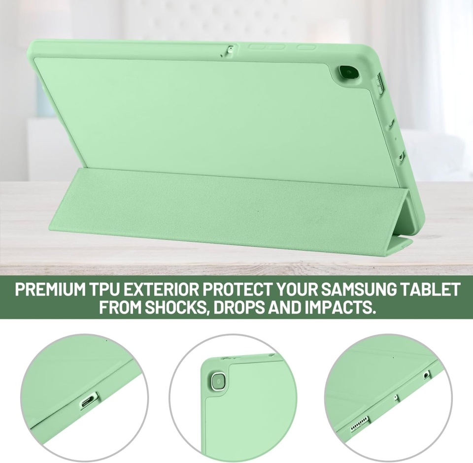 Husa tableta pentru Samsung Galaxy Tab S6 Lite (2020/2022/2024) cu suport cu 2 Unghiuri și functie Sleep/Wake, SKDR OfficeMate - Verde deschis - 1 | YEO