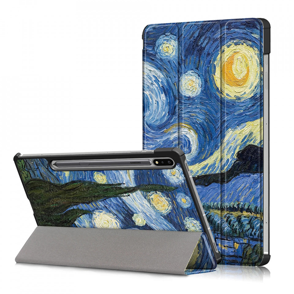 Husa tableta pentru Samsung Tab S7 Plus / Tab S8 Plus / Tab S7 FE cu suport Multi-Unghi și functie Sleep/Wake , SKYDDAR FoldVision Colour - Starry night