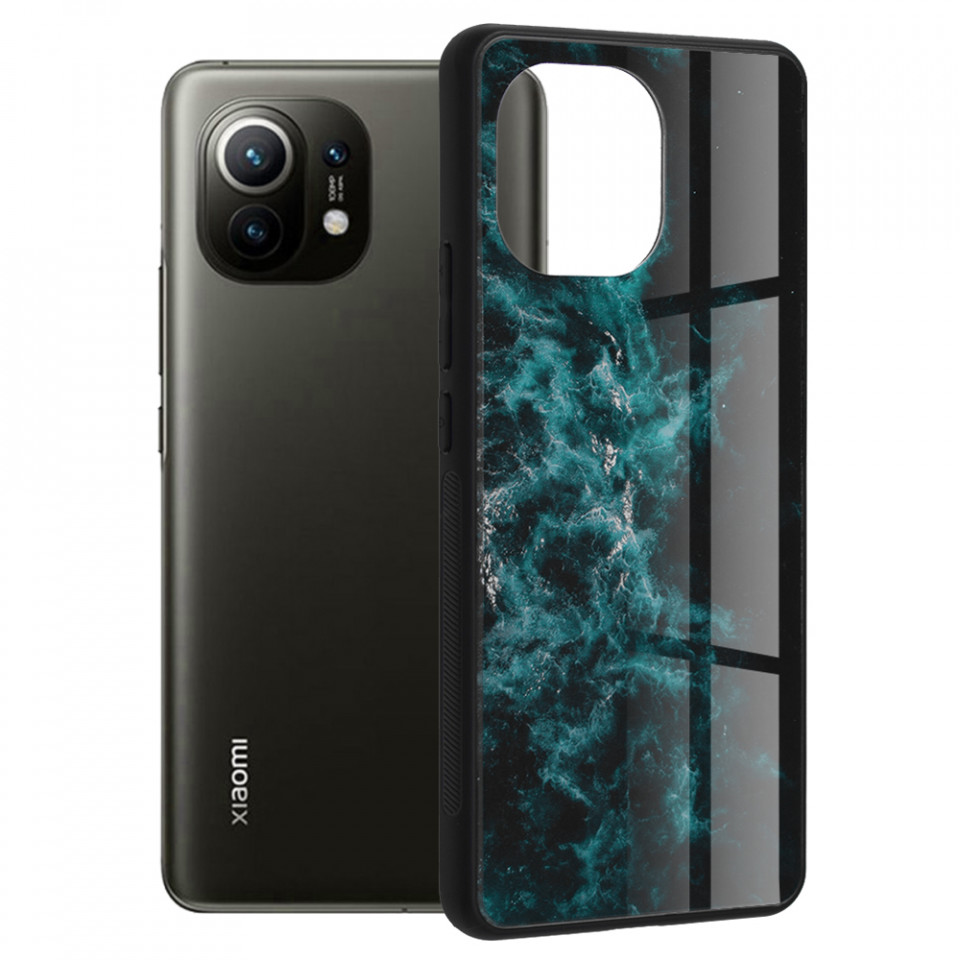 Husa Xiaomi Mi 11 cu sticla securizata, Techsuit Glaze - Blue Nebula
