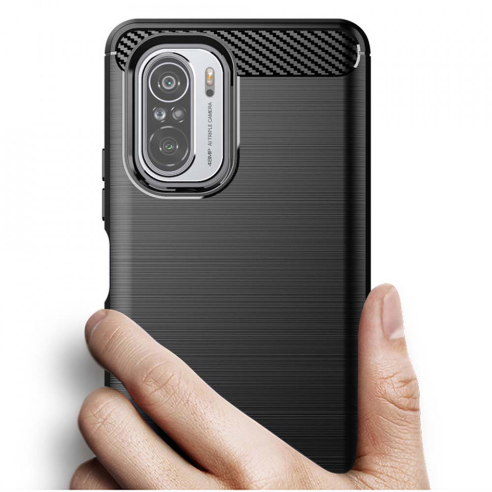 Husa Xiaomi Poco F3 din silicon, Slim, cu textura Fibra Carbon - Negru - 1 | YEO