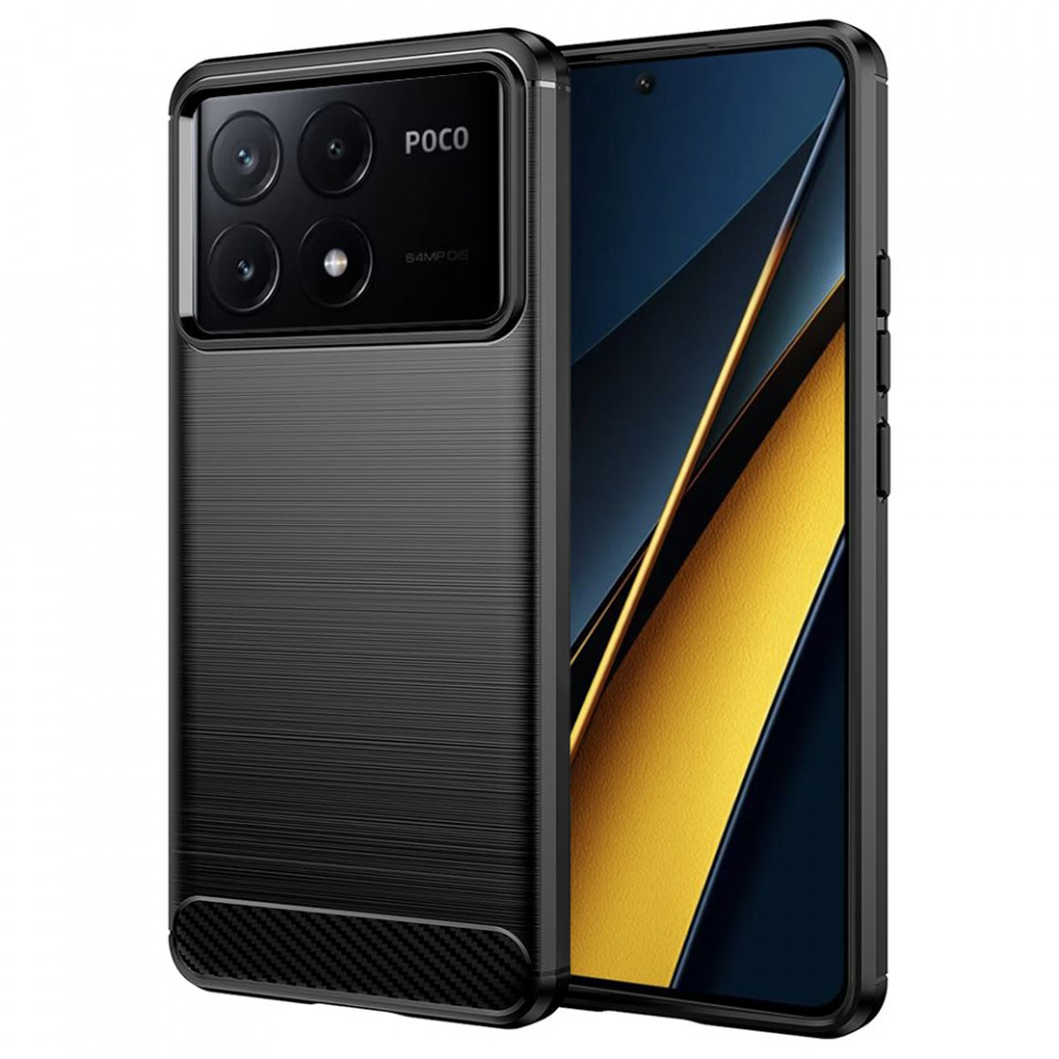 Husa Xiaomi Poco X6 Pro din silicon, Slim, cu textură Fibra Carbon - Negru