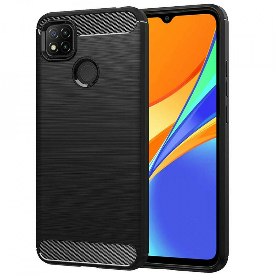 Husa Xiaomi Redmi 9C din silicon, Slim, cu textura Fibra Carbon - Negru