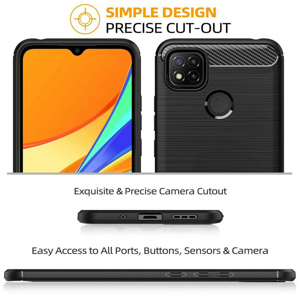 Husa Xiaomi Redmi 9C din silicon, Slim, cu textura Fibra Carbon - Negru - 3 | YEO