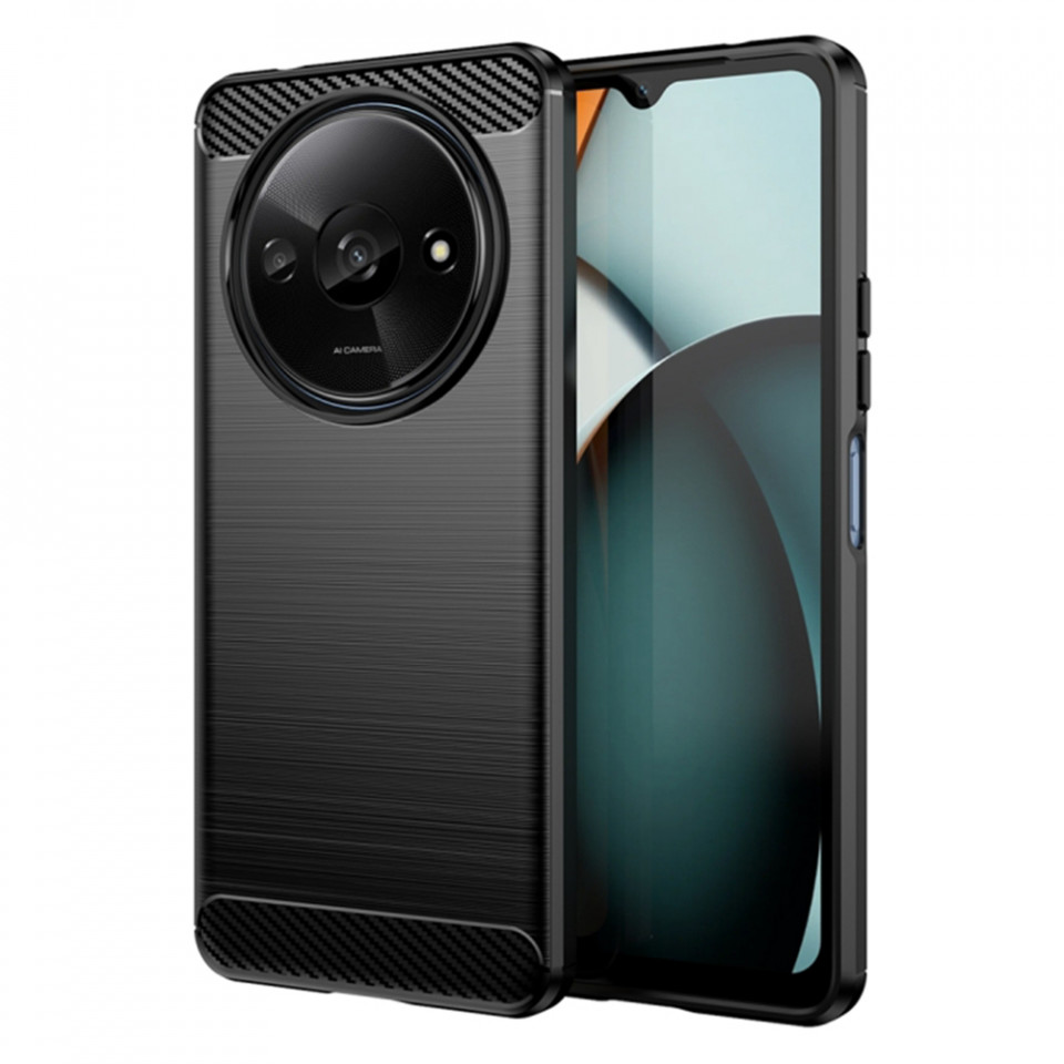 Husa Xiaomi Redmi A3 din silicon, Slim, cu textură Fibra Carbon - Negru