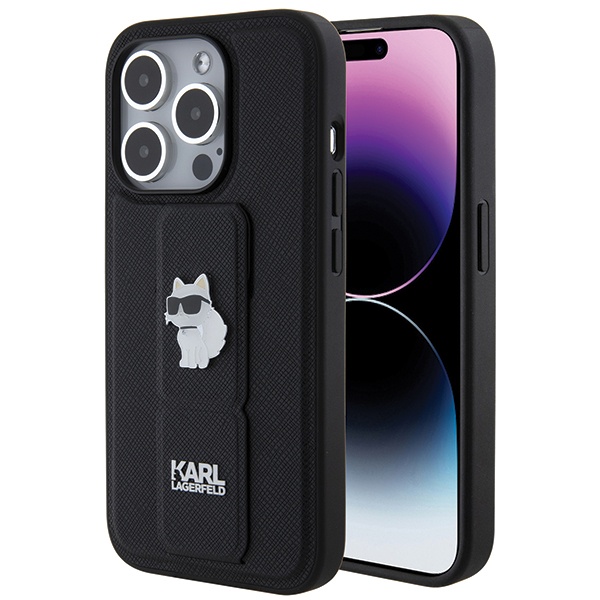 Huse pentru iPhone 14 Pro, Karl Lagerfeld, Saffiano Gripstand, Negru