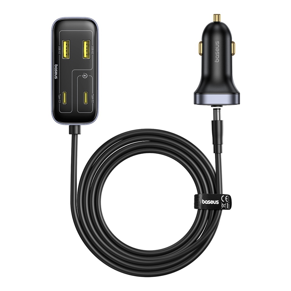 Incarcator Auto 110W, 3x USB-A, 3x Type-C, PD3.0 Fast Charge, cablu extensie 1.5m, Baseus BackseatPal L1, Negru