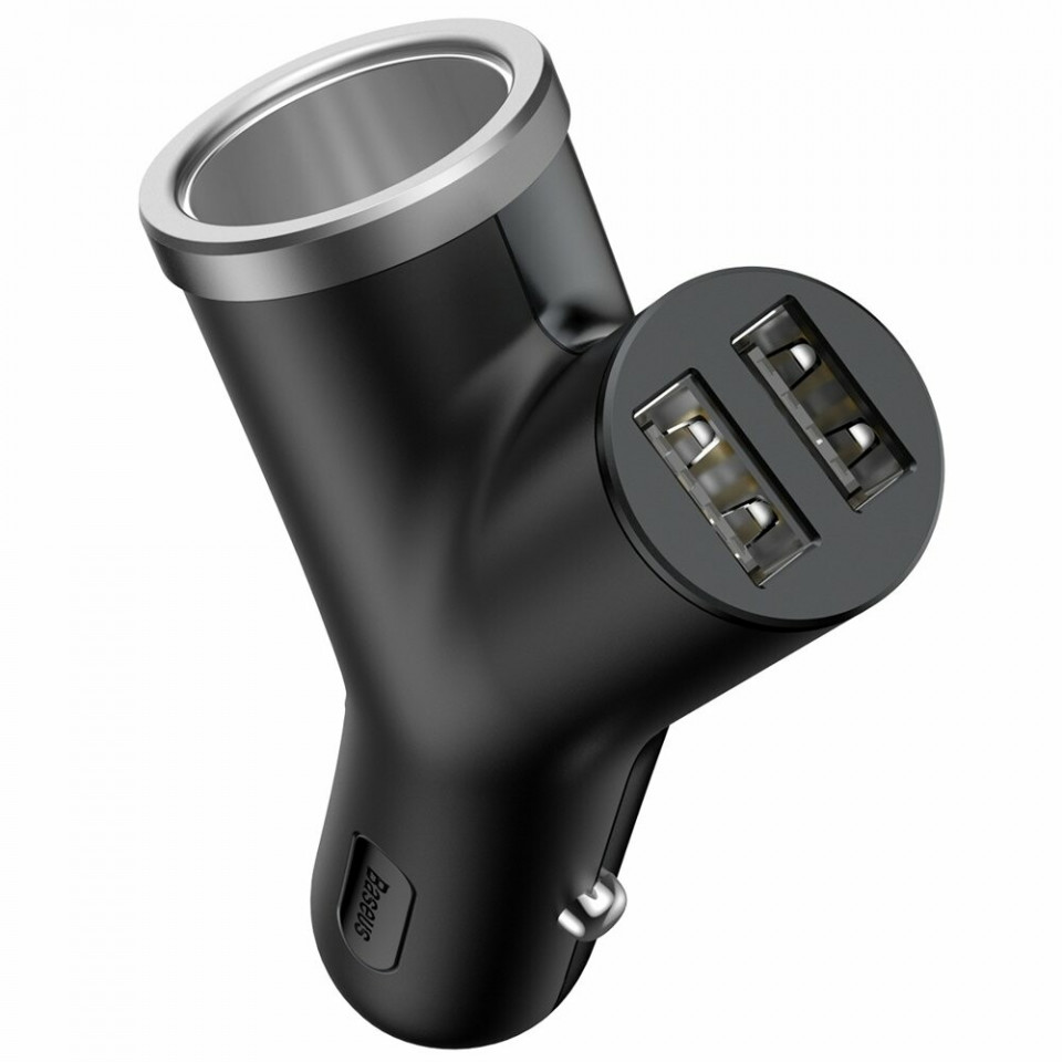 Incarcator auto 2x Usb si bricheta auto, Baseus - Negru