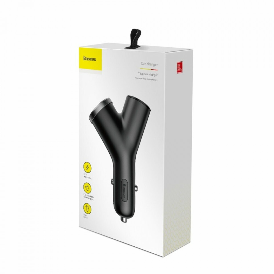 Incarcator auto 2x Usb si bricheta auto, Baseus - Negru - 4 | YEO