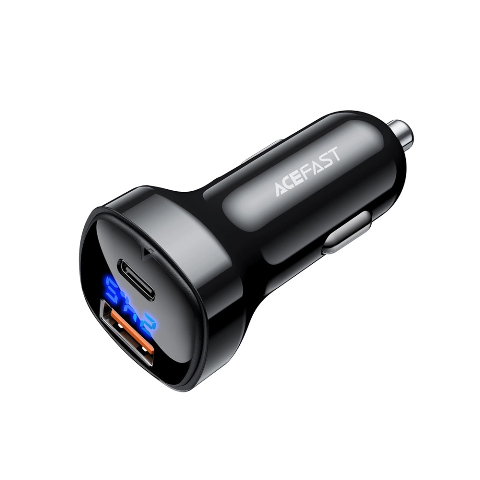 Incarcator Auto 66W, 1x USB + 1x Type-C, Fast Charging, Afisaj Digital, Design Compact, Acefast B4, Negru - 3 | YEO