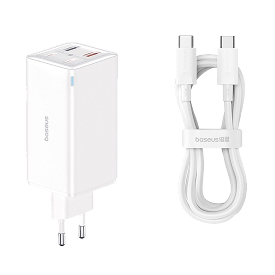 Incarcator Priza cu 4 porturi, Baseus,Type-C Cablu Inclus, 2x USB, 2x Type-C, 100W, 100W, 20V, 5A, 1m , GaN6 Pro, Alb