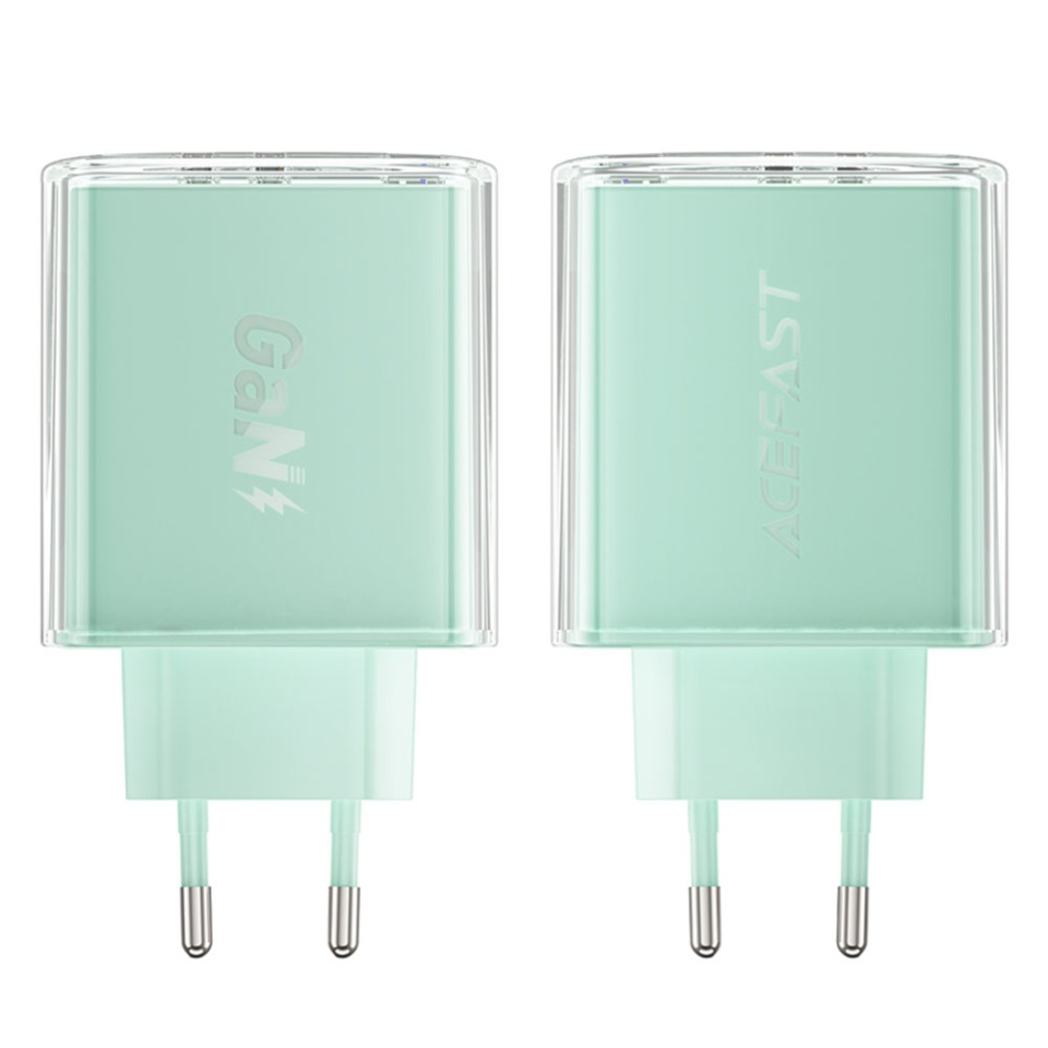 Incarcator Priza, Incarcare Rapida, AcesFast, 2x Type-C, USB, GaN, incarcare rapida PD65W, A45, Verde - 2 | YEO
