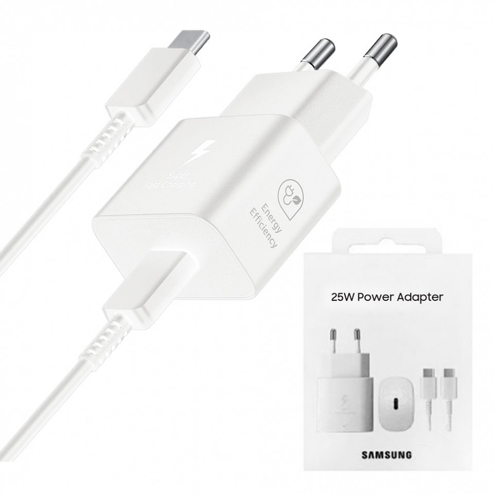 Incarcator priza USB-C, 25W + Cablu Type-C - Samsung (EP-T2510XWEGEU) - White (Blister Packing)