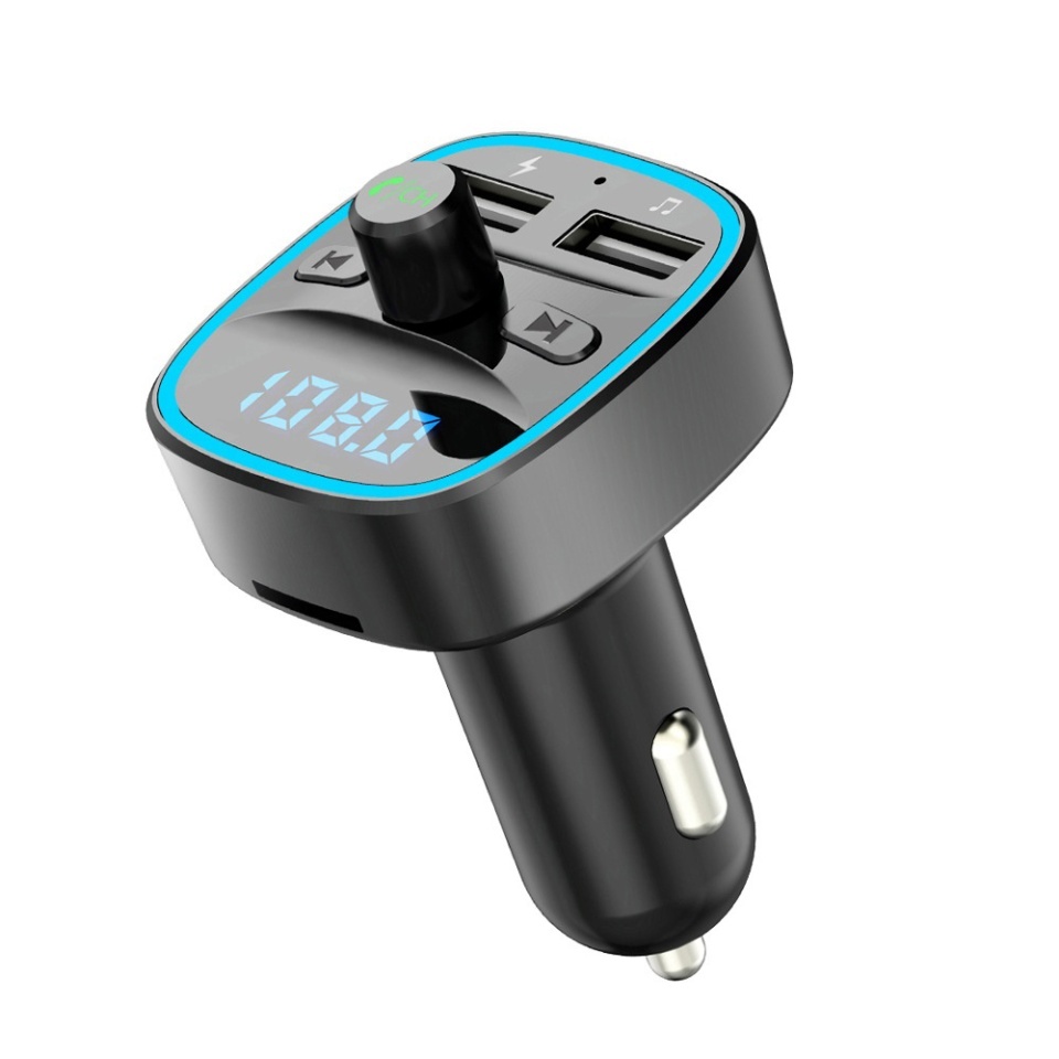Modulator FM Auto 5V 2.4A Bluetooth, Dual USB, Slot Card TF, Afisaj LED, Lumina Albastra Ambientala, Techsuit JamLink MFM2, Negru - 1 | YEO
