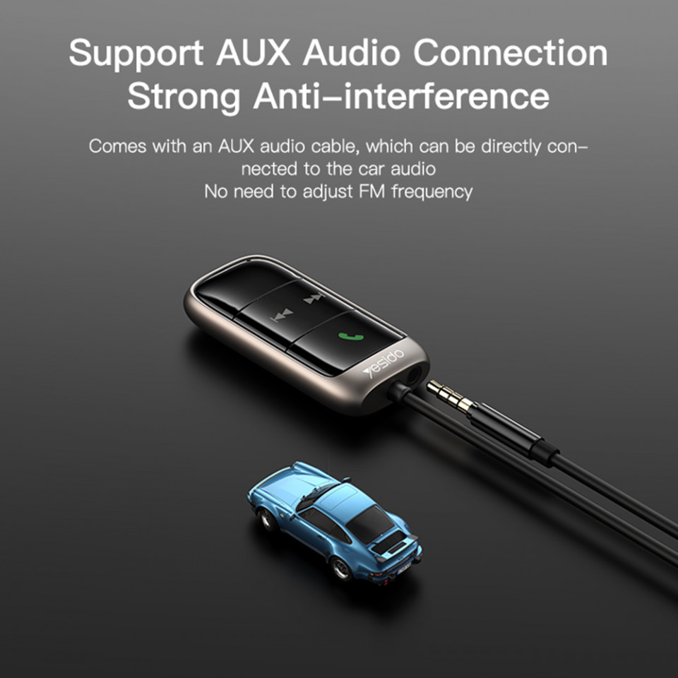 Modulator FM bluetooth reciver, display LED, Card memorie, USB, Yesido (YAU32) - Negru - 1 | YEO