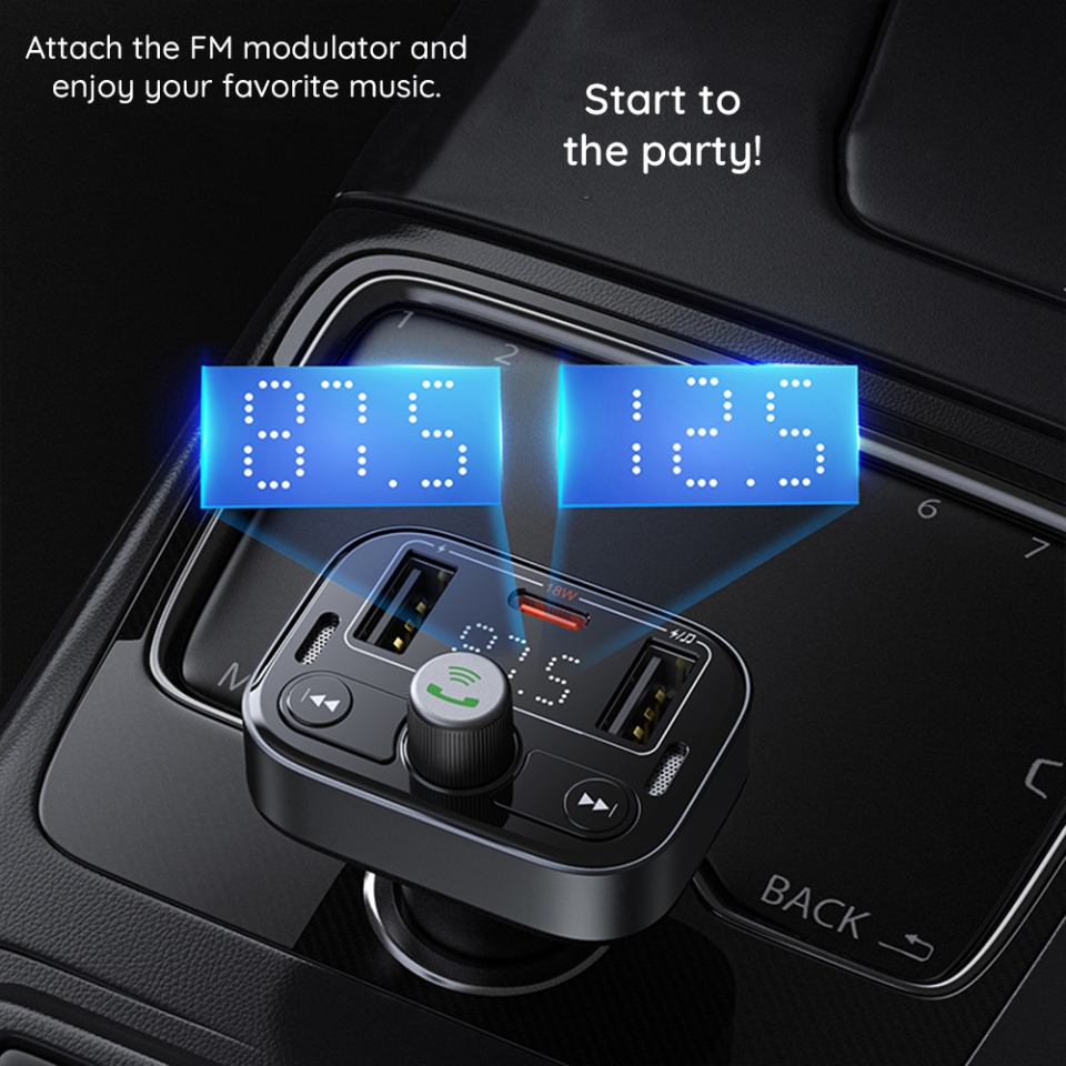 Modulator FM si Incarcatir Auto cu Bluetooth 5.3, USB, USB-C, Display, PD18W, Baseus S-09 Pro- Negru - 5