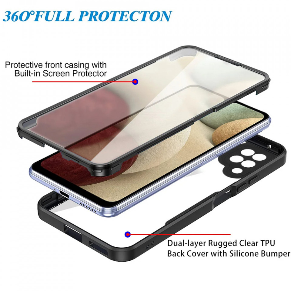 [Pachet 360°] Husa + Folie pentru Samsung Galaxy A12, SKDR ColorShield 360° - Negru - 2 | YEO