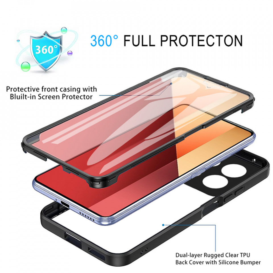 [Pachet 360°] Husa + Folie pentru Xiaomi Redmi Note 13 Pro 4G / Poco M6 Pro 4G, SKDR ColorShield 360° - Albastru - 2 | YEO