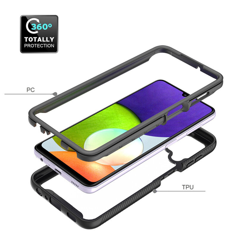 [Pachet 360°] Husa + Folie Samsung Galaxy A22, Techsuit Defense - Negru - 3 | YEO