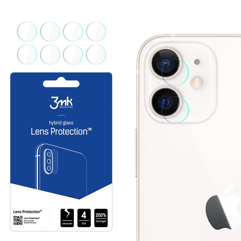 [Pachet 4x] Folie camera pentru iPhone 12, 3mk Lens Protection, Transparenta