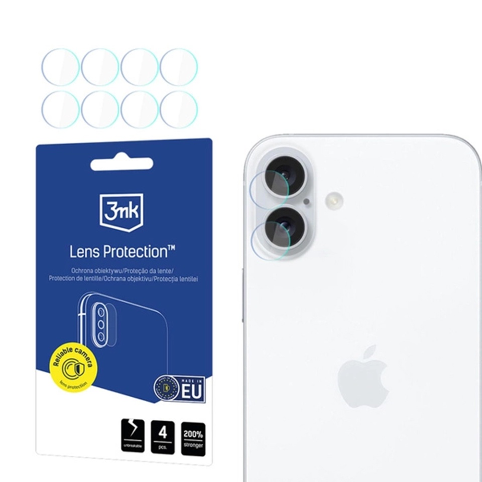 [Pachet 4x] Folie camera pentru iPhone 16, 3mk Lens Protection, Transparenta