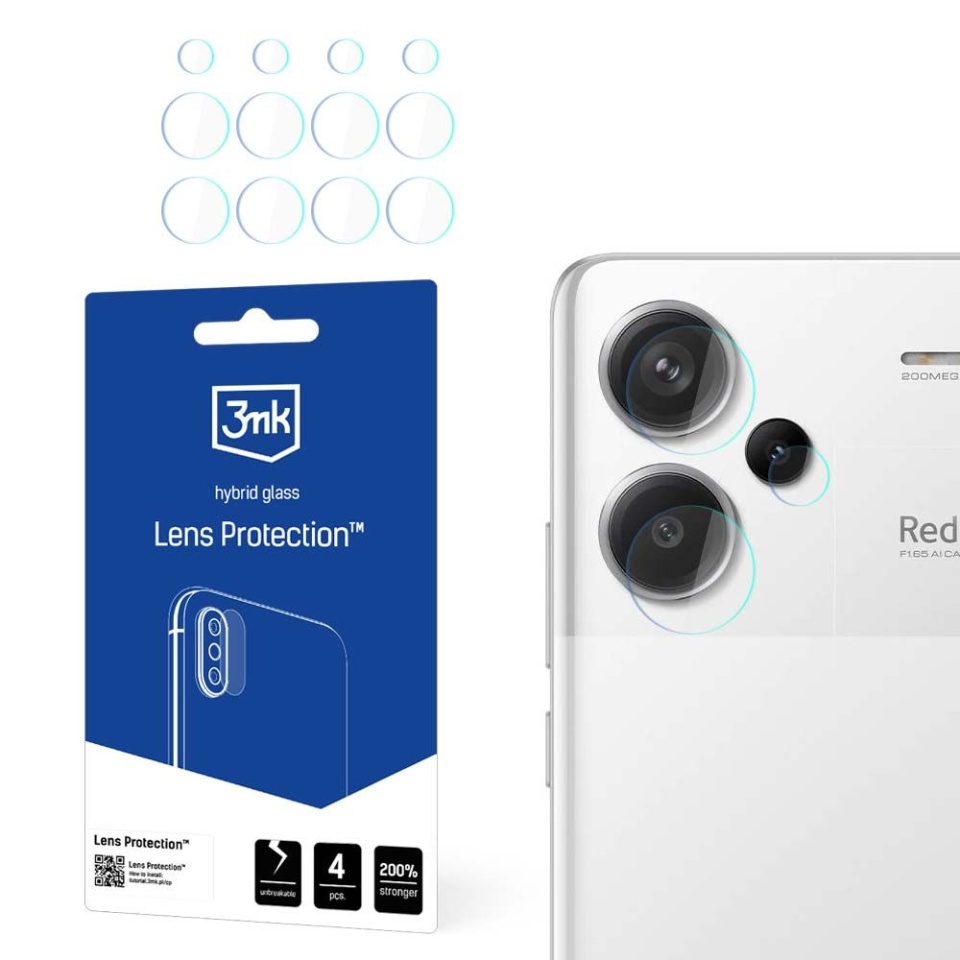 [Pachet 4x] Folie camera pentru Xiaomi Redmi Note 13 Pro+ 5G, 3mk Lens Protection, Transparenta